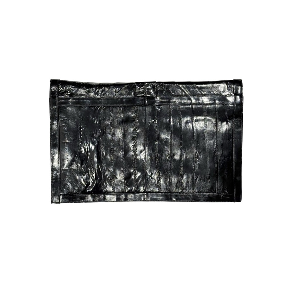 Vintage Black Eel Skin Leather Clutch Bag Oversized Paneled Envelope Handbag - Picture 7 of 10